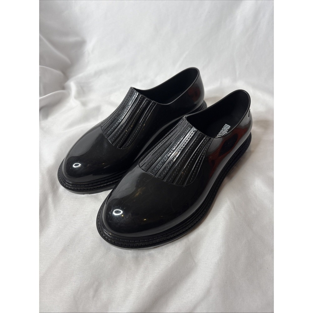Melissa‎ Women's 6 Black Rubber Slip On Loafer Shoes Preppy